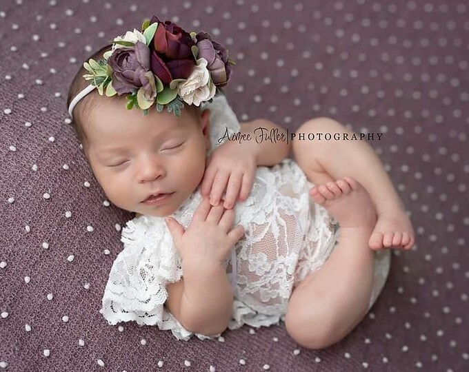 White newborn girl romper photo prop lace baby girl romper with ruffles and pearls newborn photo prop