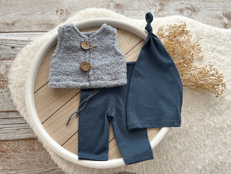 Coming Home Outfit Newborn Photo Prop Fur Vest Newborn Pants Newborn Sleepy Hat Baby Boy Outfit