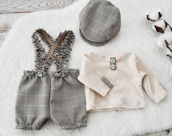 Newborn Boy Outfit Photography Props Newborn Baby Boy Photography Set: top pants cap Photo Outfit Baby Boy