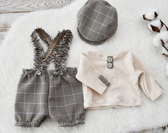 Newborn Boy Outfit Photography Props Newborn Baby Boy Photography Set: top pants cap Photo Outfit Baby Boy