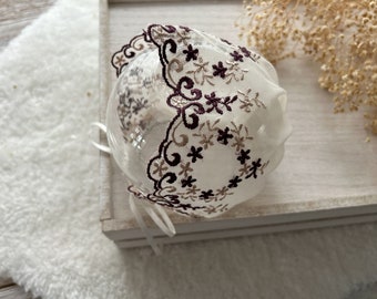 Floral lace newborn bonnet for photography, Newborn girl lace bonnet handmade, Retro baby girl hat for first photo shoot, Newborn Photo Prop