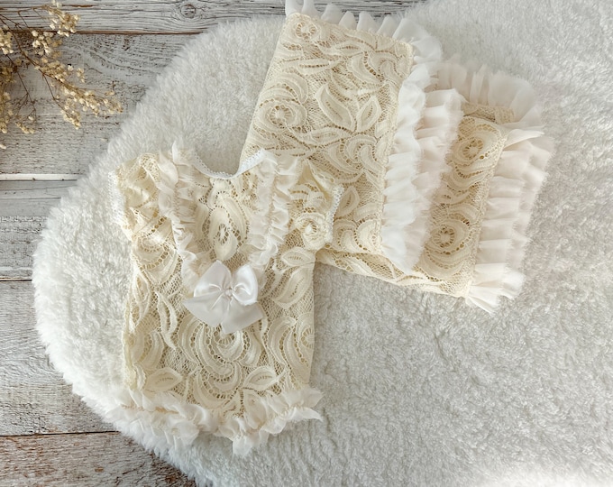 Newborn lace outfit Newborn photo prop set Baby girl romper Lace photo layer Posing pillow for photography