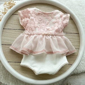 Newborn Romper Newborn Photo Outfit Baby Girl Romper Pink Photo Prop Newborn Photography Prop Lace Baby Dress, Floral Romper Newborn Girl