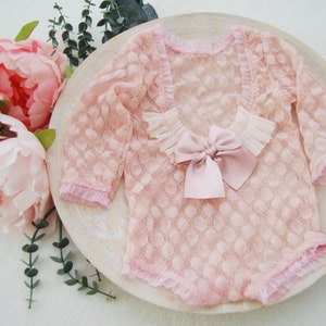 Newborn photo prop pink newborn romper for first photo shoot lace baby girl outfit
