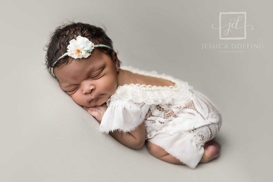white lace newborn romper