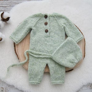 Knit Baby Romper Knit Bonnet Newborn Photography Set Newborn Newborn Knitted Overall Newborn Photo Props