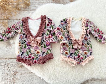 Floral Newborn Romper Newborn Photo Outfit Baby Girl Romper Newborn Photography Outfit Velvet Romper Newborn Girl Photoshoot Outfit Ruffled