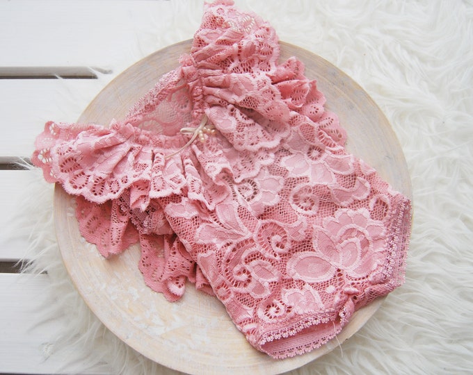 Newborn girl romper, photo prop outfit, PINK baby girl dress with ruffles