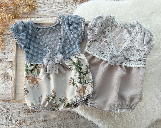 Newborn Romper Girl Photo Prop Outfit Newborn Photo Outfit Baby Girl Romper Newborn Photography Prop Outfit Lace Romper Gray Floral Romper