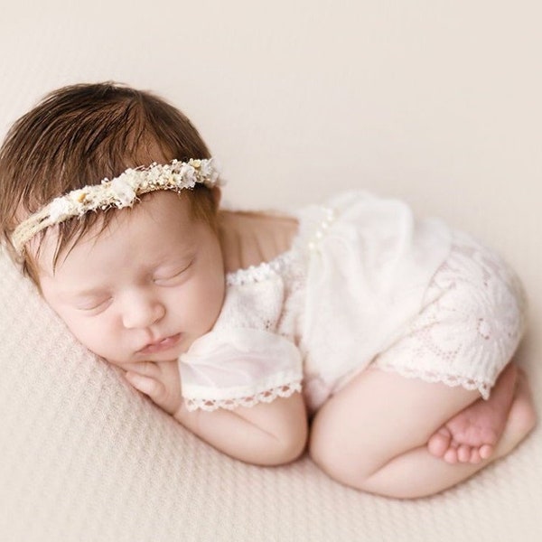 Newborn romper, newborn photo props, ivory lace romper baby girl photo prop