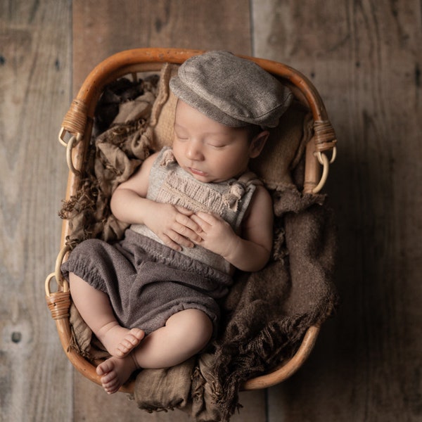 Newborn Outfit Photoshoot Newborn Photo Props Baby Boy Romper with Hat Newborn Boy Photo Outfit Newborn Romper Newborn Flat Cap