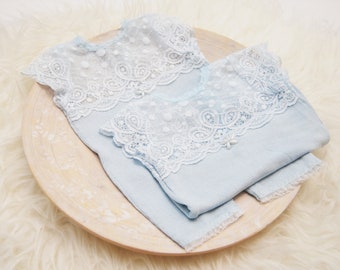 Blue newborn girl lace romper Baby girl photography prop Newborn props Baby girl romper