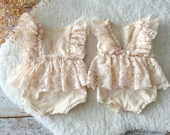 Newborn Photography Prop Baby Girl Romper Newborn Lace Romper Ruffled Outfit Newborn Photo Outfit Cream Neutral Newborn Outfit Photoshoot