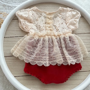 Newborn Photo Outfit Girl Newborn Photo Prop Newborn Romper Baby Girl Lace Romper Red Outfit Baby Girl Dress Photography Prop Newborn Gift