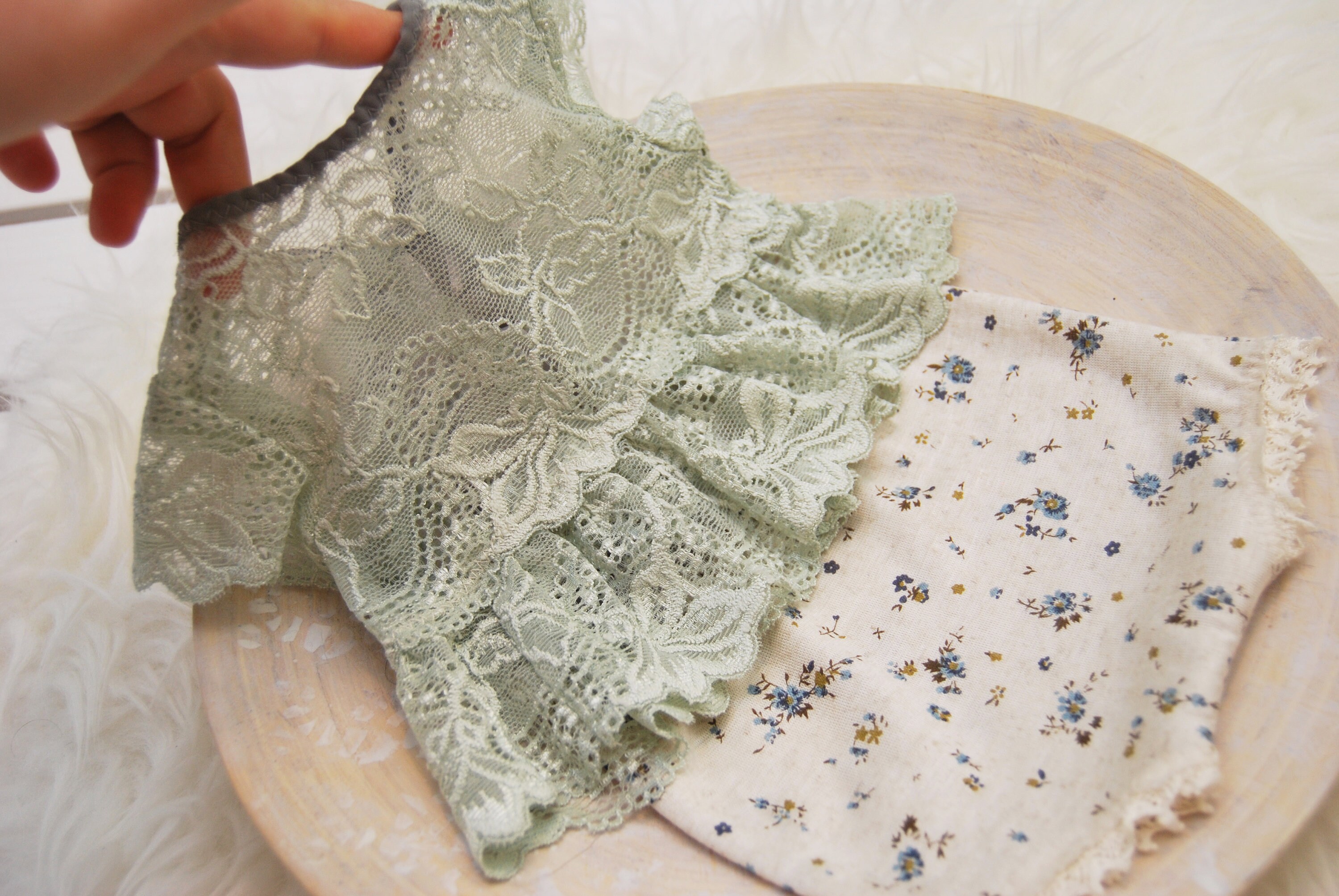 Sage green lace photo outfit, newborn photo prop set, newborn diaper