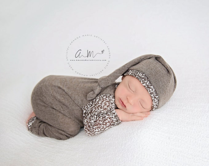 Newborn set: boy romper, pants, hat for photo sessions, newborn boy photo prop outfit