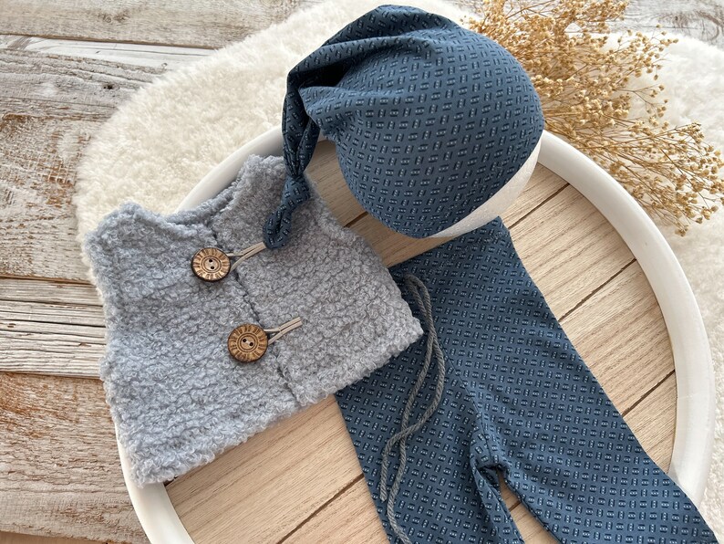 Newborn Photo Prop Fur Vest Newborn Pants Newborn Sleepy Hat Baby Boy Outfit