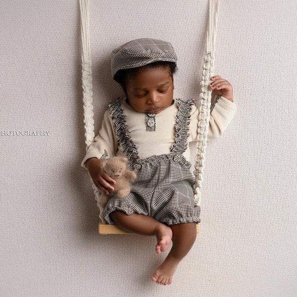 Newborn Boy Outfit Photography Props Newborn Baby Boy Photography Set: top pants cap Photo Outfit Baby Boy