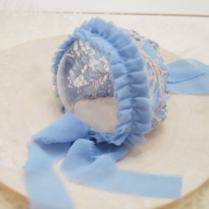 Sitter romper baby girl blue sitter photography outfit baby girl lace bonnet baby girl photo props