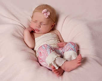 Tutina rosa per neonata: pantaloni con volant floreali, accessorio per foto di neonati