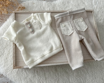 Newborn Boy Photo Outfit Newborn Pant Set Newborn Photo Prop Pants and Top Baby Boy Outfit Neutral Newborn Outfit Photography Prop Velour