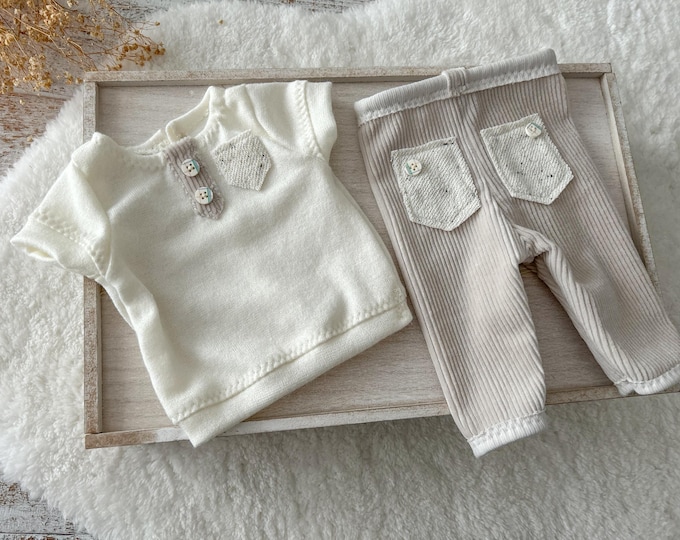 Newborn Boy Photo Outfit Newborn Pant Set Newborn Photo Prop Pants and Top Baby Boy Outfit Neutral Newborn Outfit Photography Prop Velour