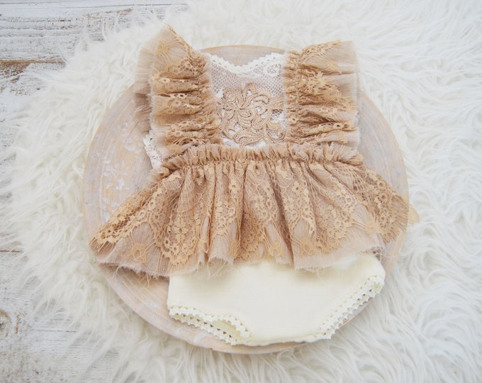 Newborn lace romper for girl Newborn photography props Boho baby outfit for first photo shoot Baby shower gift