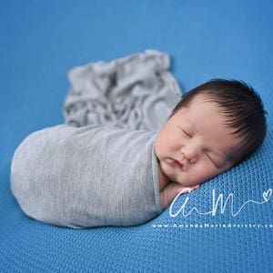 Newborn photo prop swaddle wrap baby boy gray jersey fabric wrap for newborn photography image 1