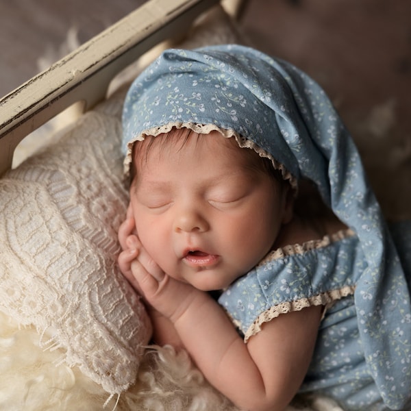 Newborn Girl Set Photography Romper Baby Sleepy Hat Posing Pillow Spring Newborn Romper Blue Pink Baby Girl Outfit Floral Outfit First Photo