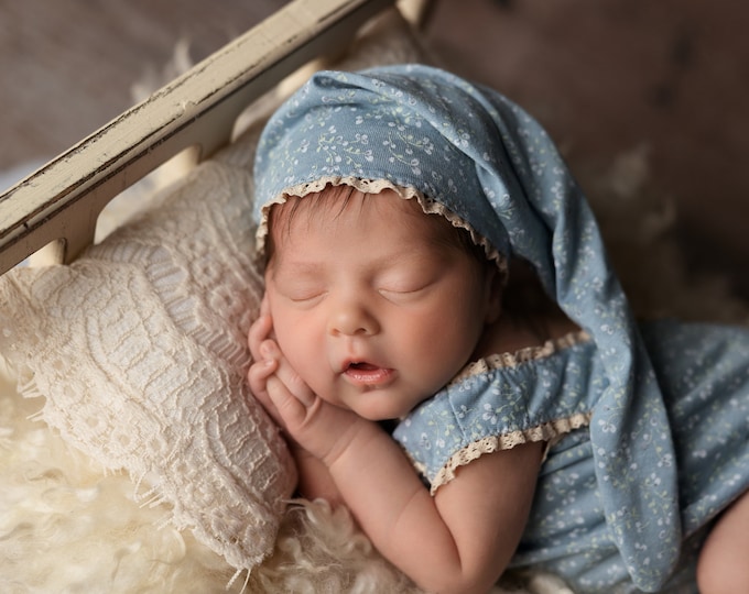 Newborn Girl Set Photography Romper Baby Sleepy Hat Posing Pillow Spring Newborn Romper Blue Pink Baby Girl Outfit Floral Outfit First Photo