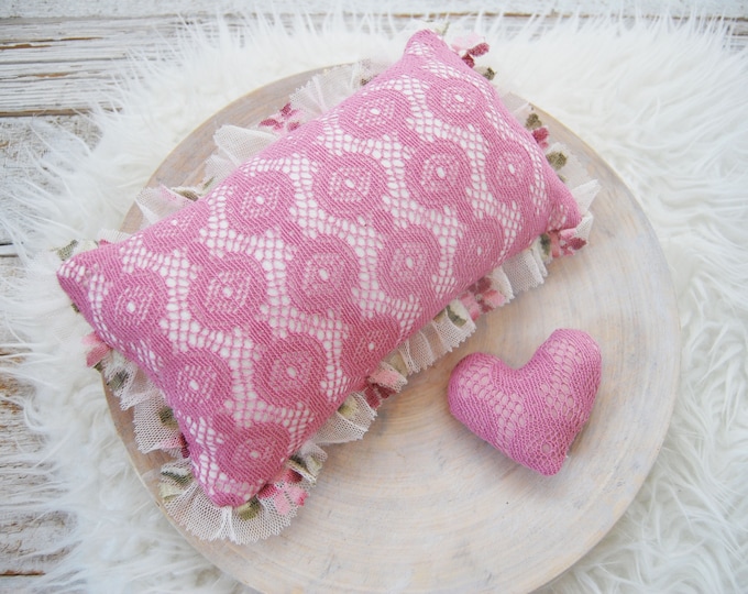 Lace posing pillow photography prop newborn pillow for first photo shoot and cuddle toy pink