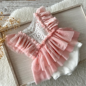 Newborn Photo Prop Romper Baby Girl Pink Lace Newborn Photo Outfit Ruffled Romper Newborn Baby Outfit Photography Prop Dress Newborn Gift