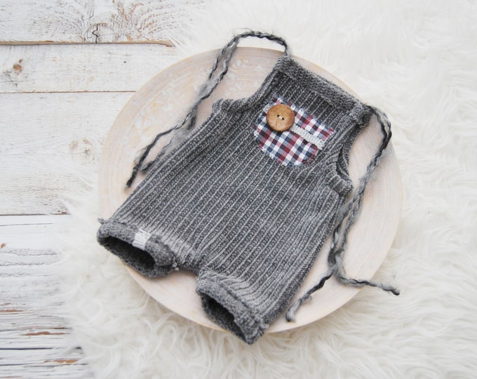 Newborn Baby Boy Outfit Photo Props for Newborns Baby Romper Christmas Photography Props Newborns Gray Velvet Outfit for Boys