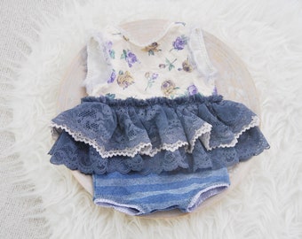 Newborn Floral Lace Romper - Baby Girl Photo Prop Outfit