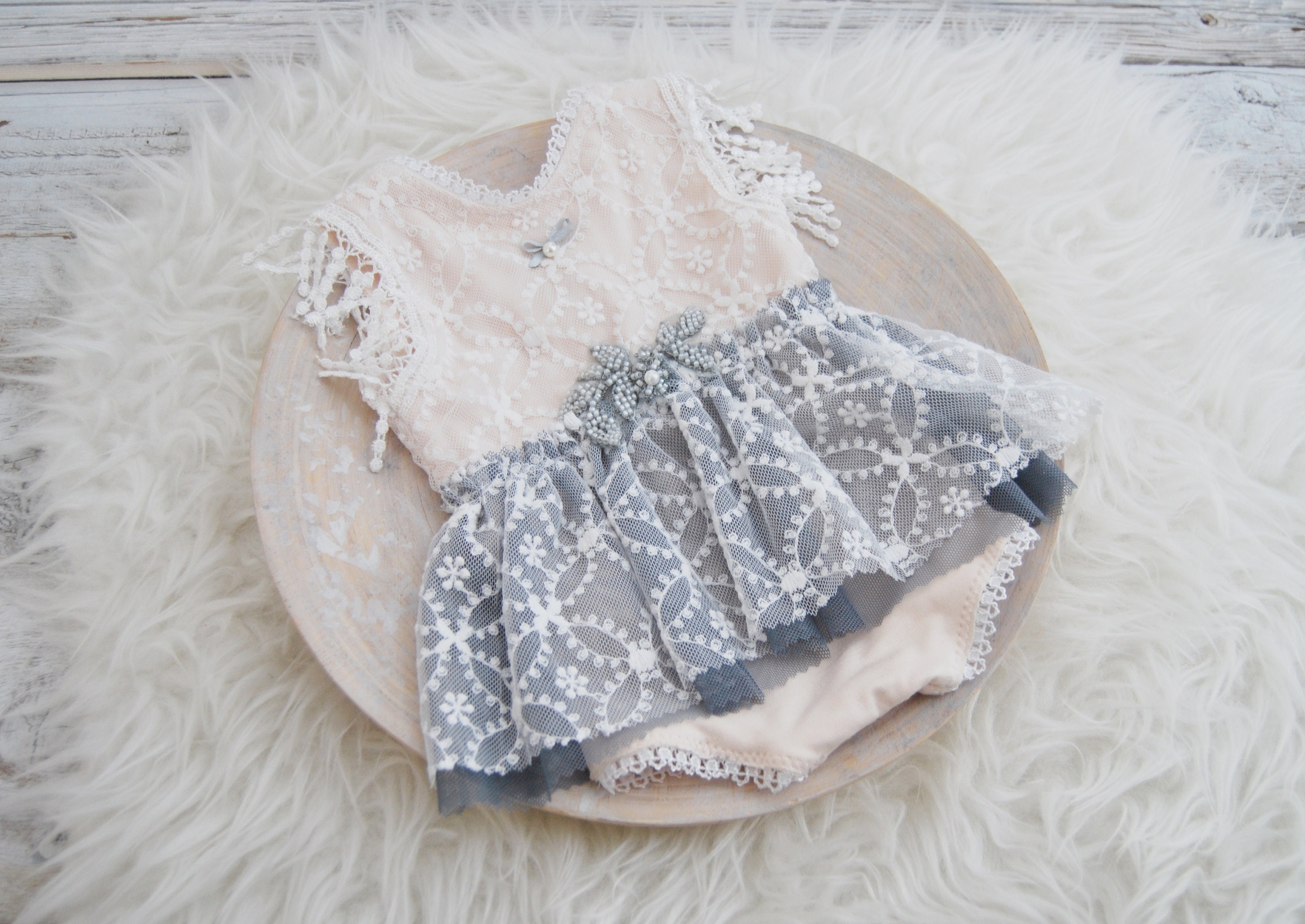 white lace newborn romper
