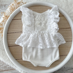 White Newborn Romper Newborn Lace Romper Baby Girl Photo Prop Newborn Photo Prop Ruffled Romper Girl Photography Outfit Newborn Photo Outfit