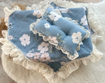 Newborn Photography Prop Newborn Layer Newborn Posing Pillow Blue Floral Baby Girl Blanket Newborn Photo Pillow Baby Girl Photo Prop Ruffled
