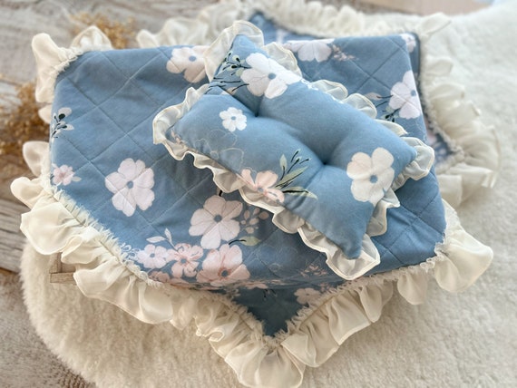 Newborn Photography Prop Newborn Layer Newborn Posing Pillow Blue Floral Baby Girl Blanket Newborn Photo Pillow Baby Girl Photo Prop Ruffled Etsy