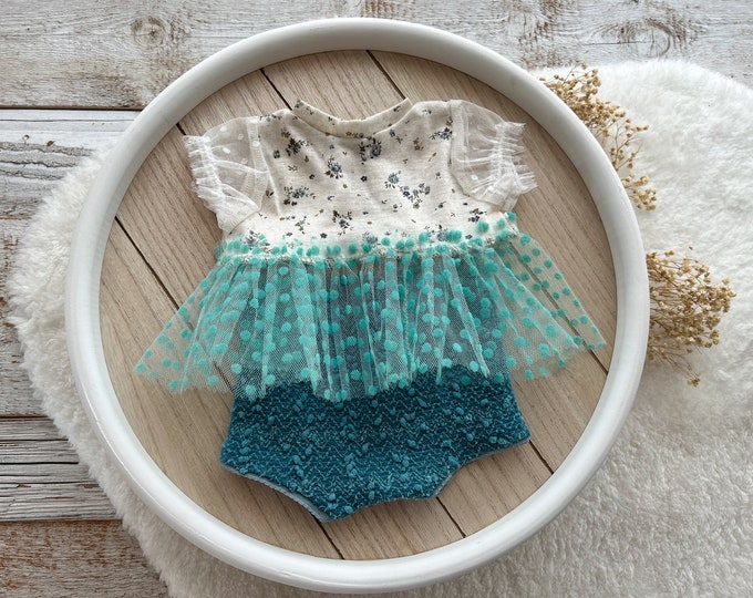 Newborn Girl Outfit Baby Girl Shower Gift Newborn Photography prop Newborn Outfit Set Photography Set Baby Girl Props Teal Lace Romper Baby