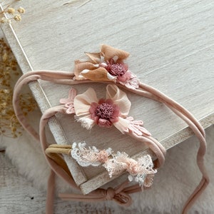 Baby girl headband for photo shoots, newborn bow headband, tieback headband baby girl, peach bow headband, newborn photo prop baby halo