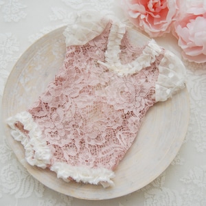 Pink newborn romper lace baby girl outfit for newborn photography shoots