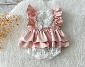 Newborn Ruffled Romper Girl Newborn Outfit Girl Baby Shower Gifts Newborn Photo Outfit Pink Newborn Romper Photo Prop Outfit Newborn Dress