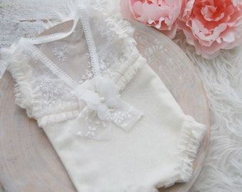 Newborn Romper Photo Prop Outfit Baby Girl Romper White Lace