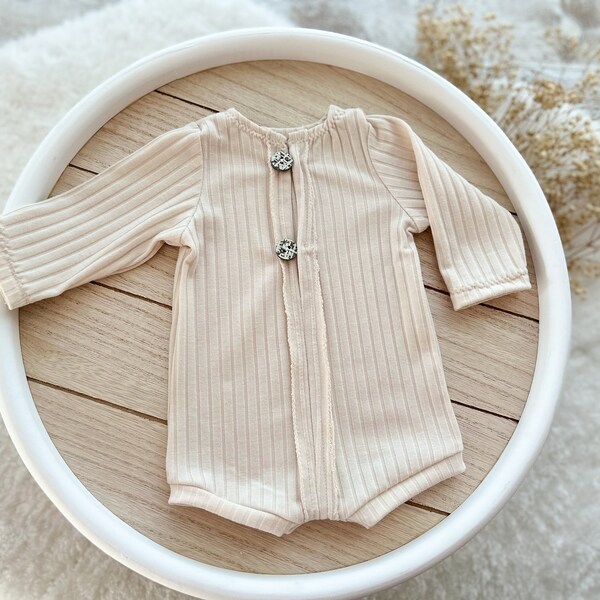 Essential Newborn Romper Photography Prop Outfit Newborn Boy Photo Outfit Neutral Prop Baby Boy Photo Prop Romper Newborn Boy Overall Beige