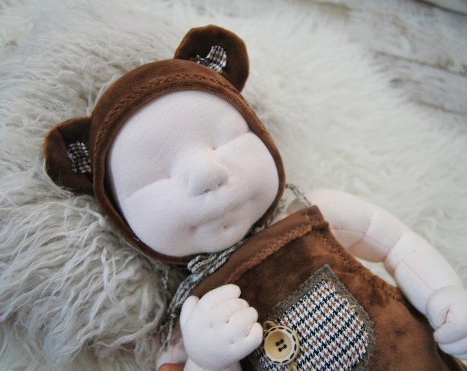 Newborn bonnet, velvet newborn boy bonnet, brown bear bonnet with ears, photo prop