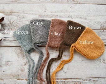 Knit Newborn Bonnet Alpaca Bonnet Baby Newborn Photo Props Knitted Baby Bonnet Newborn Hat Neutral Photo Props