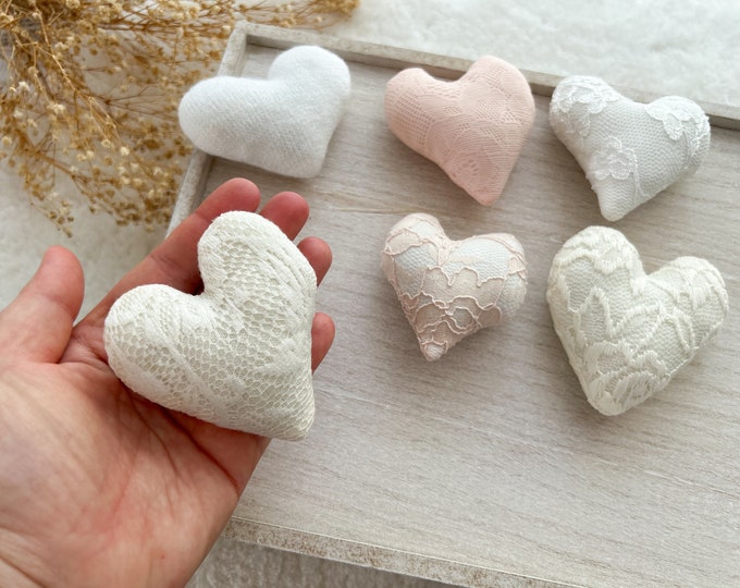 Newborn Photo Prop Lace Cuddle Heart Lovey Heart Baby Prop Newborn Toy Newborn Photography Props Lace Mini Heart Lovie Prop for Newborn Pink