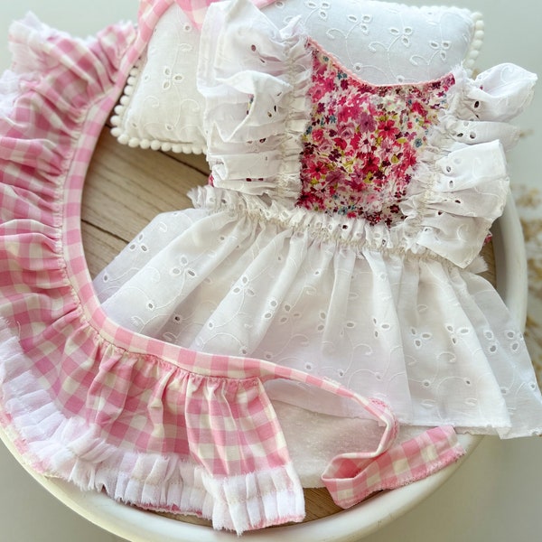 Nouveau-né fille tenue été nouveau-né barboteuse fille photo oreiller nouveau-né photo tenue fille nouveau-né photo accessoires bébé robe rose à volants barboteuse