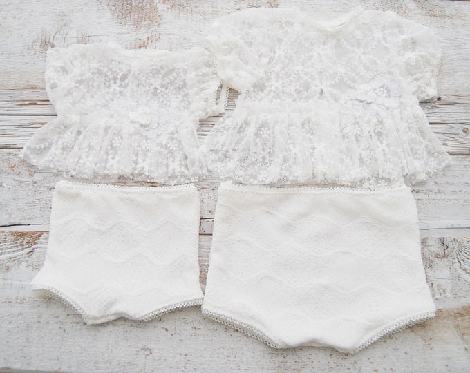 SITTER white outfit baby girl for photography, sitter photo prop set: lace top and panties