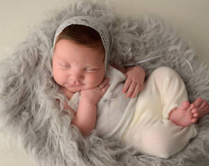 Newborn romper & lace bonnet for first photo shoot newborn photo prop set